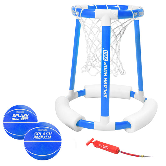 GoSports Splash Hoop 360 Jeu de basket flottant pour piscine | Comprend un cerceau, 2 balles et un cerceau bleu à pompe