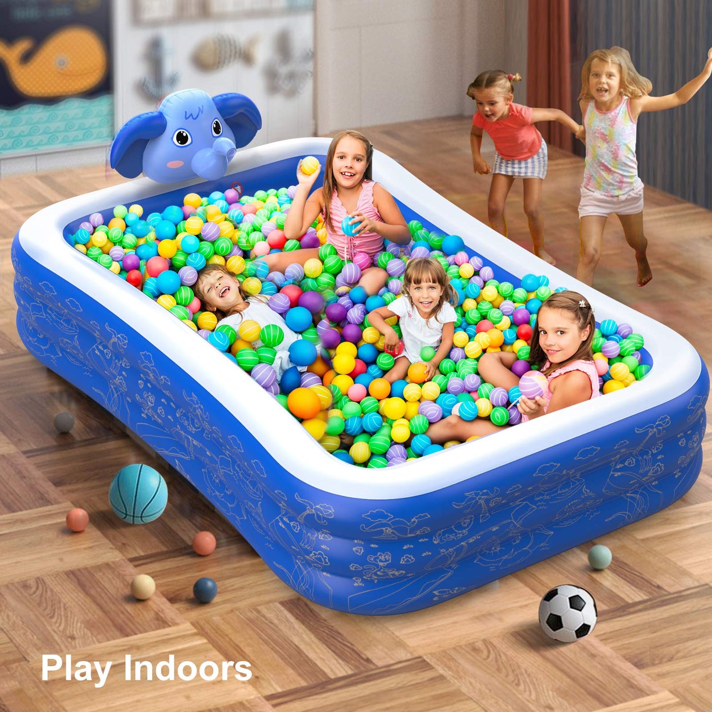 Piscine gonflable Hamdol avec arroseur, piscine familiale pleine grandeur, à partir de 3 ans, intérieur/extérieur