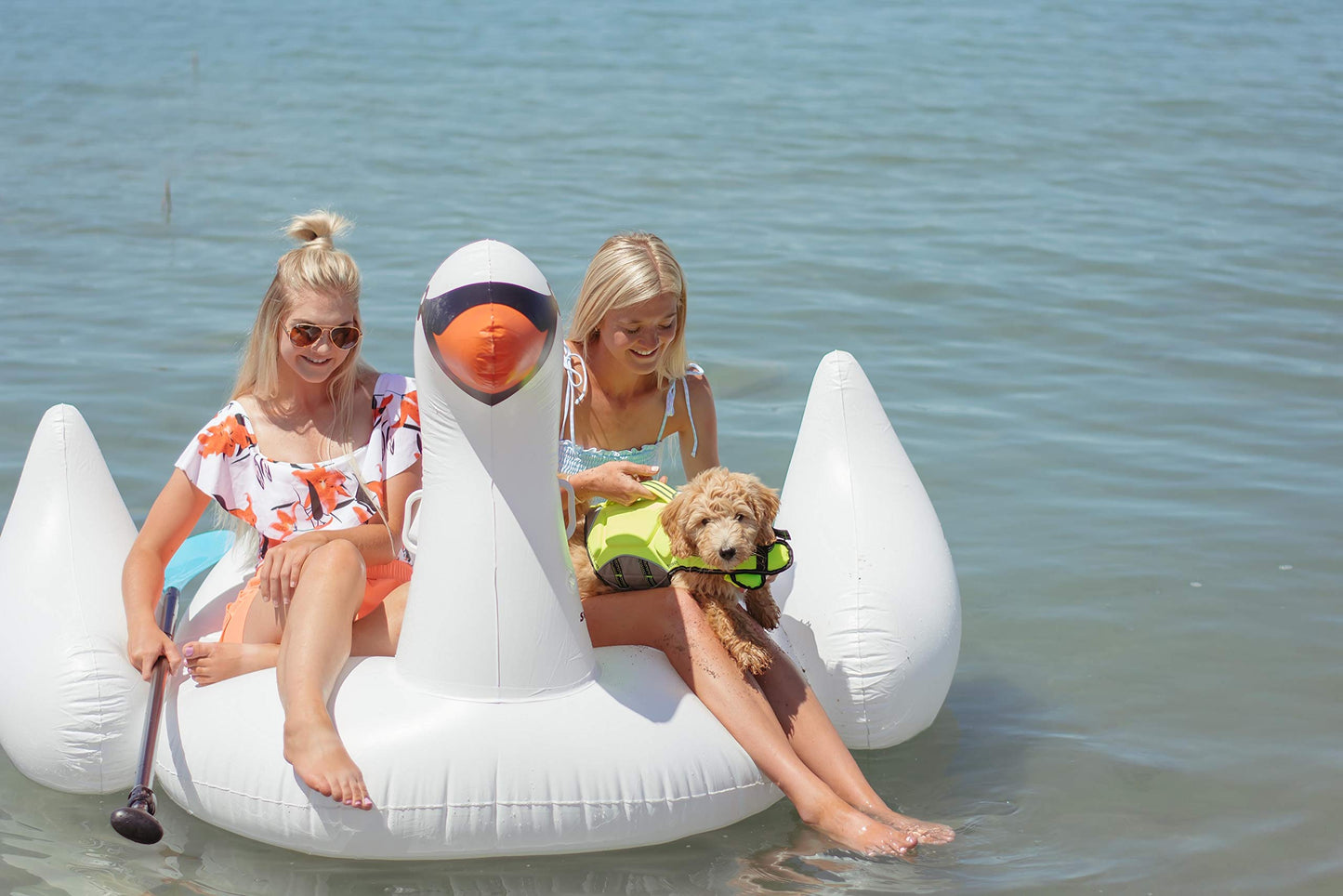 SWIMLINE Original Giant Ride On Inflatable Pool Float Lounge Series | Floaties W/Stable Legs Wings Large Rideable Blow Up Summer Beach Swimming Party Big Raft Tube Decoration Tan Toys for Kids Adults Swan Original
