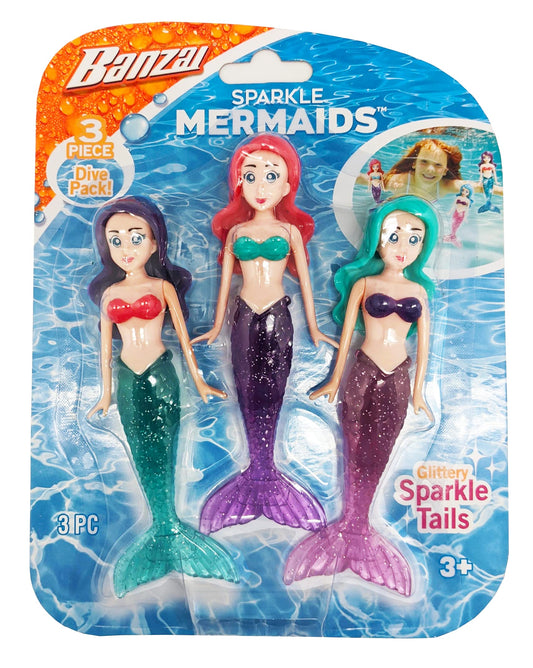 BANZAI 3 pièces Sparkle Mermaid Dive Toys - Glittery Sparkle Tails