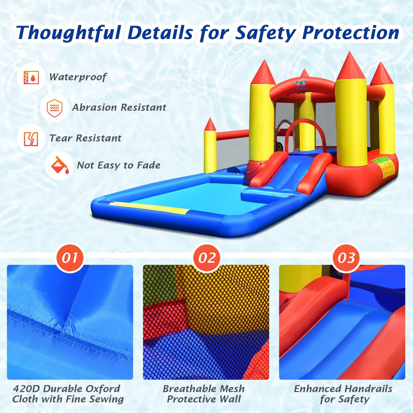 BOUNTECH Inflatable Water Bounce House, Giant Waterslide Park for Kids Backyard Fun Wet and Dry w/Splash Pool, Blow up Water Slides Inflatables for Kids and Adults Outdoor Party Gifts Castle without 480W Air Blower