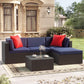 Greesum Patio Furniture Sets 5 Piece Outdoor Wicker Rattan Sectional Sofa with Cushions, Pillows & Glass Table, Dark Blue 5 Pieces