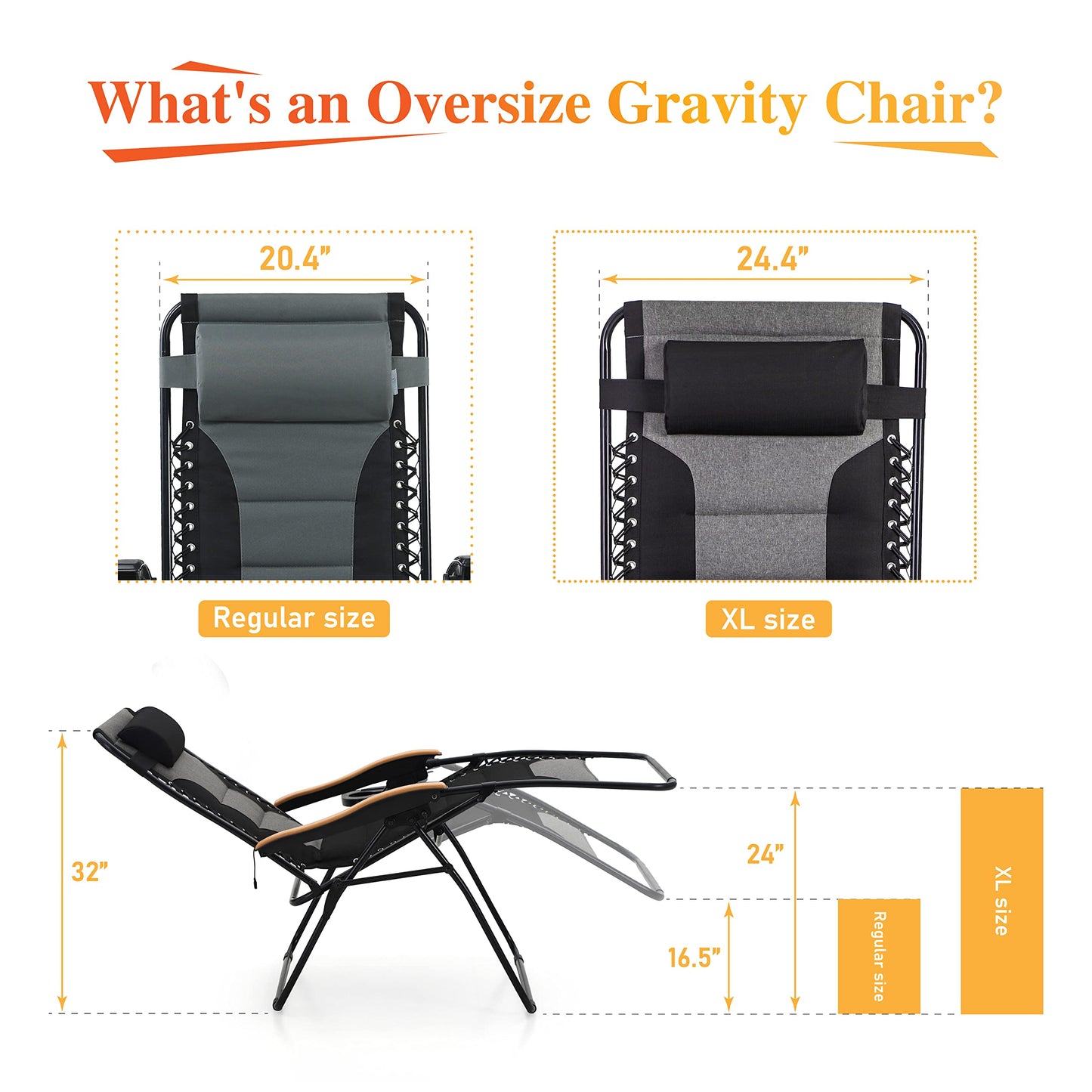 Sophia &amp; William XL Zero Gravity Chair avec massage (lot de 2), chaise longue inclinable à gravité surdimensionnée avec porte-gobelet gratuit, prend en charge 400 lb (noir) Lot de 2