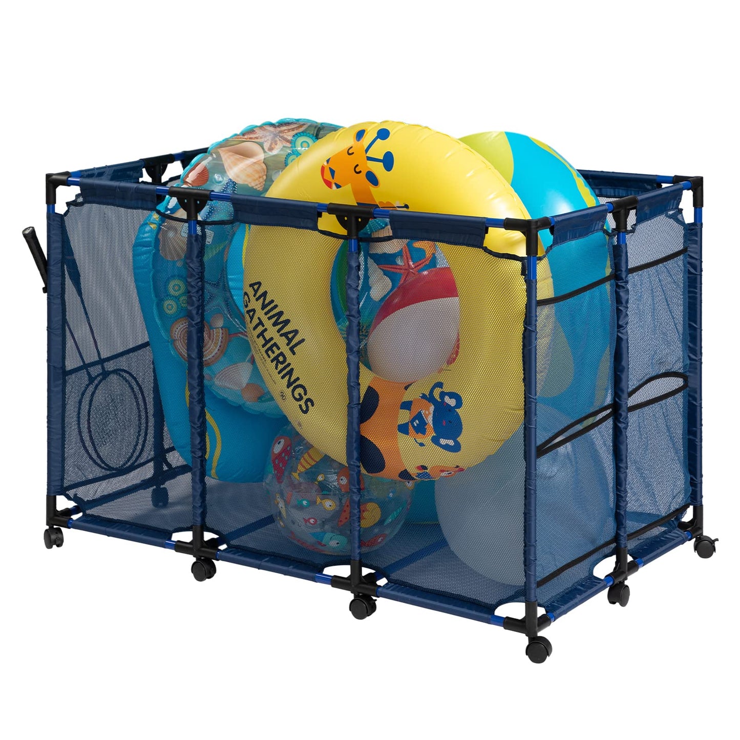 ALIMORDEN Poubelle de rangement pour piscine, balle et jouet en maille, bleu (50"x31"x34") L