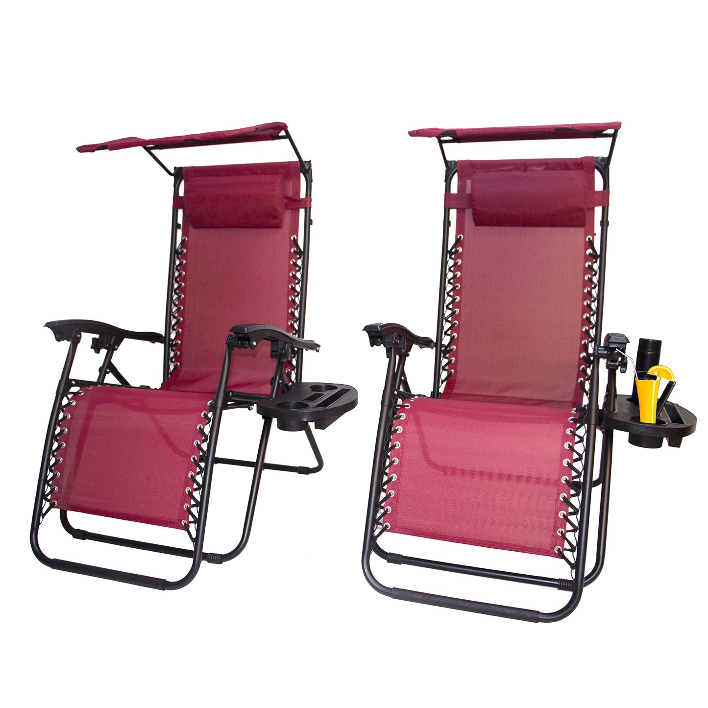 BTEXPERT CC5044BY Zero Gravity Chair Lounge Outdoor Pool Patio Beach Yard Garden Sunshade Utility Tray Cup Holder BurgundyTwo Case Pack (Set of 2 pcs), Two Piece, Burgundy avec Canopy