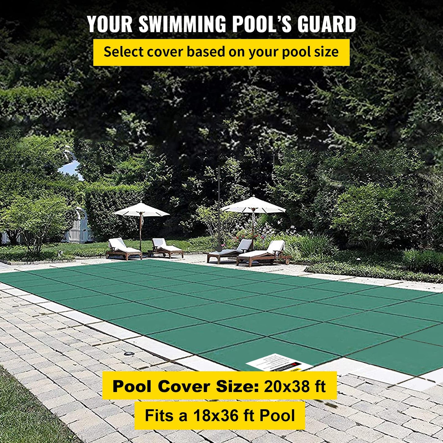 Happybuy Inground Pool Safety Cover, 16 x 32 ft Rectangular Winter Pool Cover with Left Step, Triple Stitched, High Strength Mesh PP Material, Good Rain Permeability, Installation Hardware Included 16 x 32 ft with 4x8ft Left Step