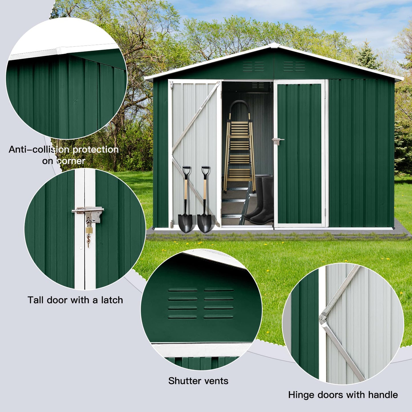 DHPM Metal Outdoor Storage Shed 8FT x 6FT, Steel Utility Tool Shed Storage House with Door & Lock, Metal Sheds Outdoor Storage for Backyard Garden Patio Lawn, Grey Gray-6ftx8ft