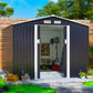 JAXPETY 9.1' x10.5' Outdoor Storage Large Shed, Galvanized Metal Shed for Garden Patio Lawn Backyard, Garden House with Lockable Double Doors and Four Vents, Gray 9.1x10.5