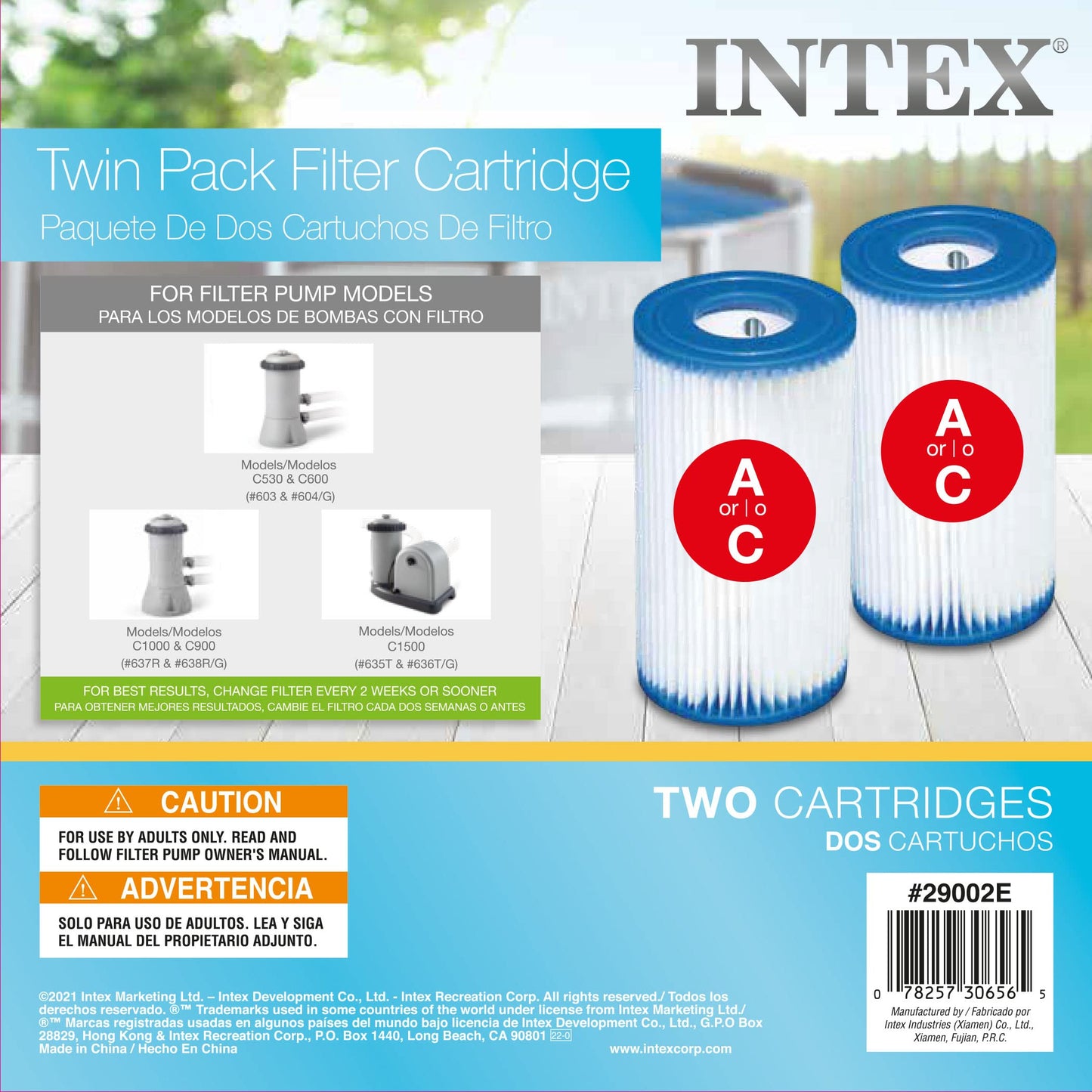 Intex Cartouche filtrante de type A pour piscines, lot de 2, 1 lot, blanc