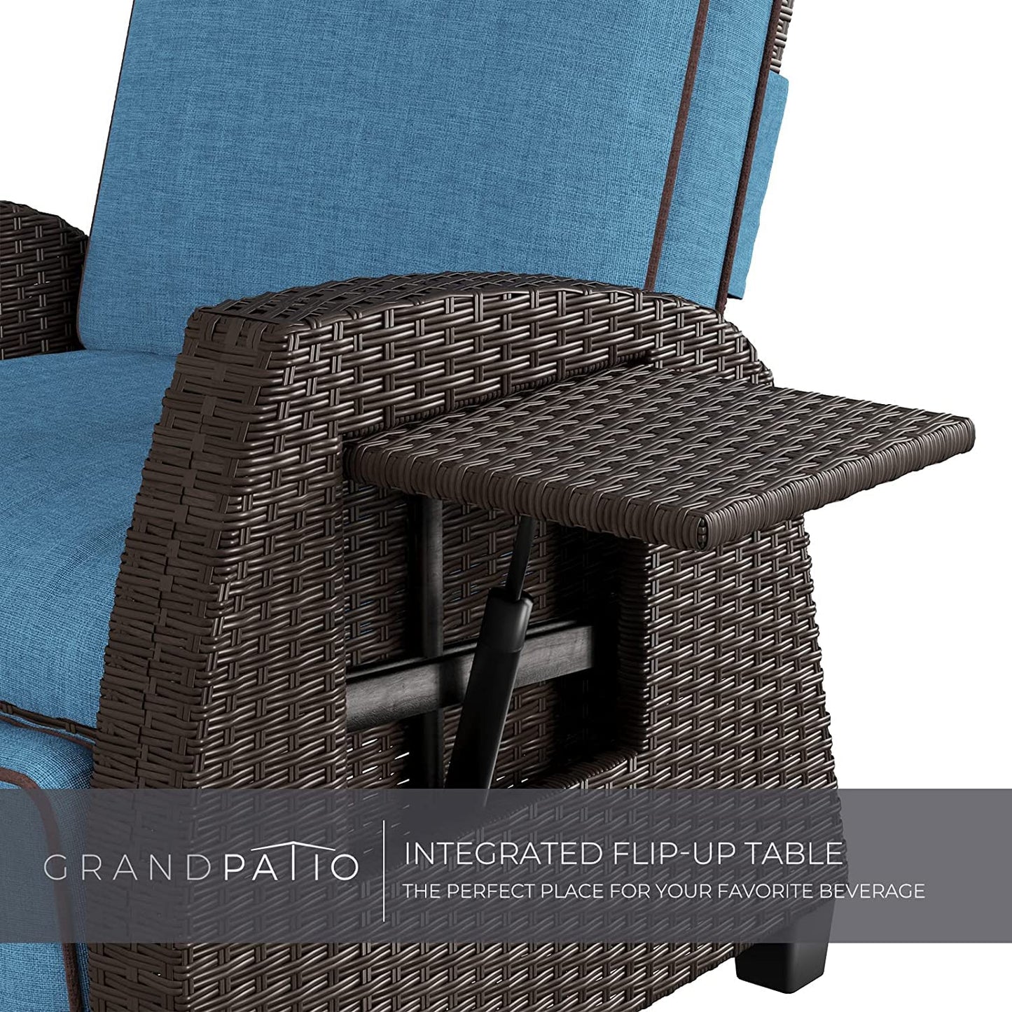 Ensemble de 2 fauteuils inclinables d'extérieur Grand Patio, chaises de patio inclinables en osier toutes saisons, table d'appoint rabattable, fauteuil inclinable, bleu paon bleu paon 2 pièces 2 pièces