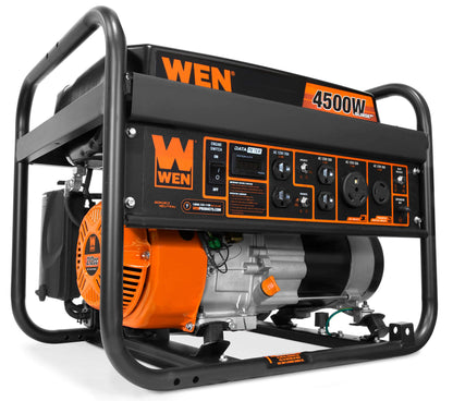 WEN GN4500 4500-Watt 212cc Transfer Switch and RV-Ready Portable Generator, CARB Compliant, Orange/Black 4500W + Single Fuel + Recoil Start