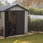 Keter Oakland 7.5x9 Foot Large Resin Outdoor Shed with Customizable Walls for Lawn Mower and Bike Storage, 7.5 x 9, Grey Gray