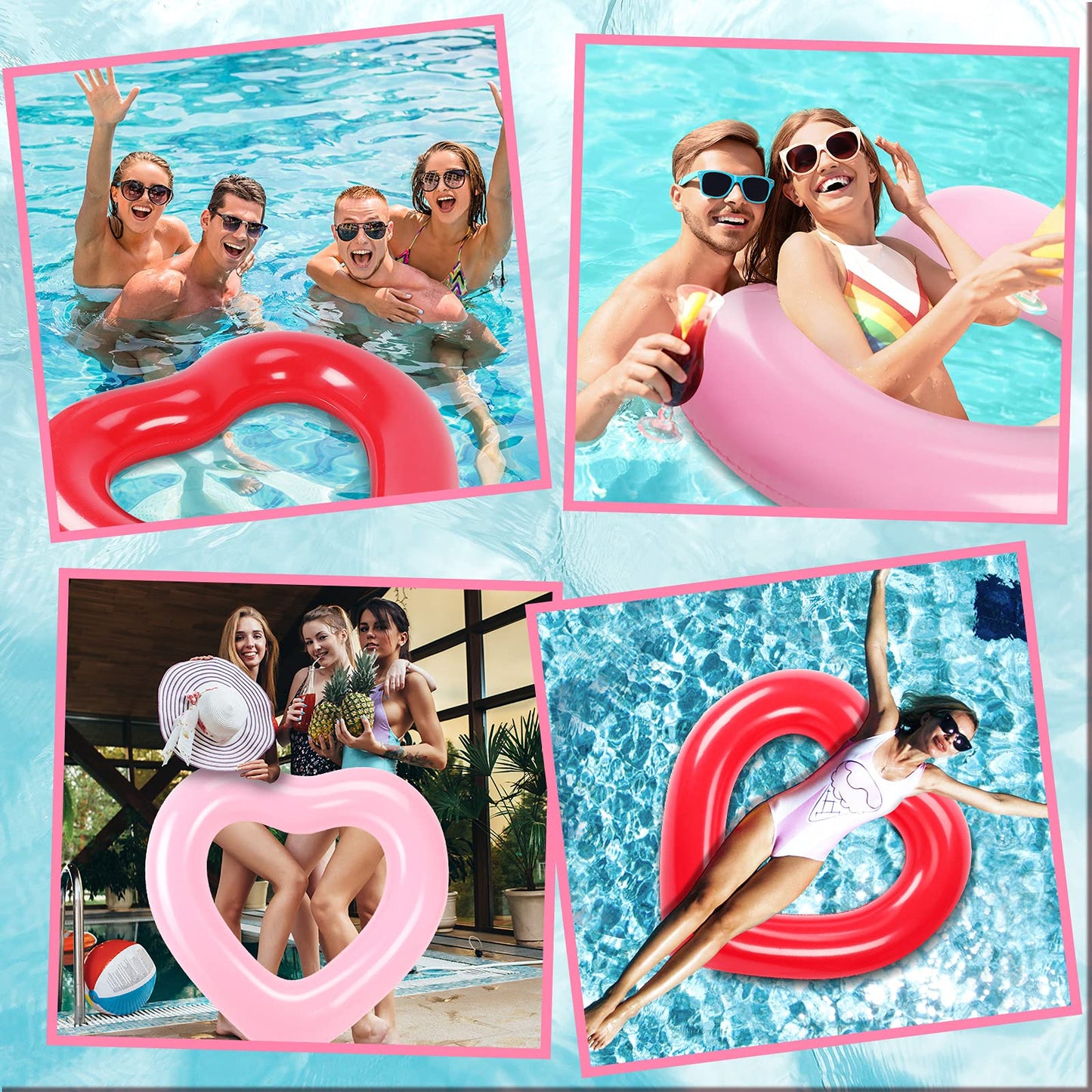 Lot de 2 flotteurs de piscine en forme de cœur, anneaux de natation gonflables de 120 x 100 cm pour enterrement de vie de jeune fille, anneau de natation d'été en forme de cœur, fête sur la plage pour adultes (rose, rouge) Rose, rouge