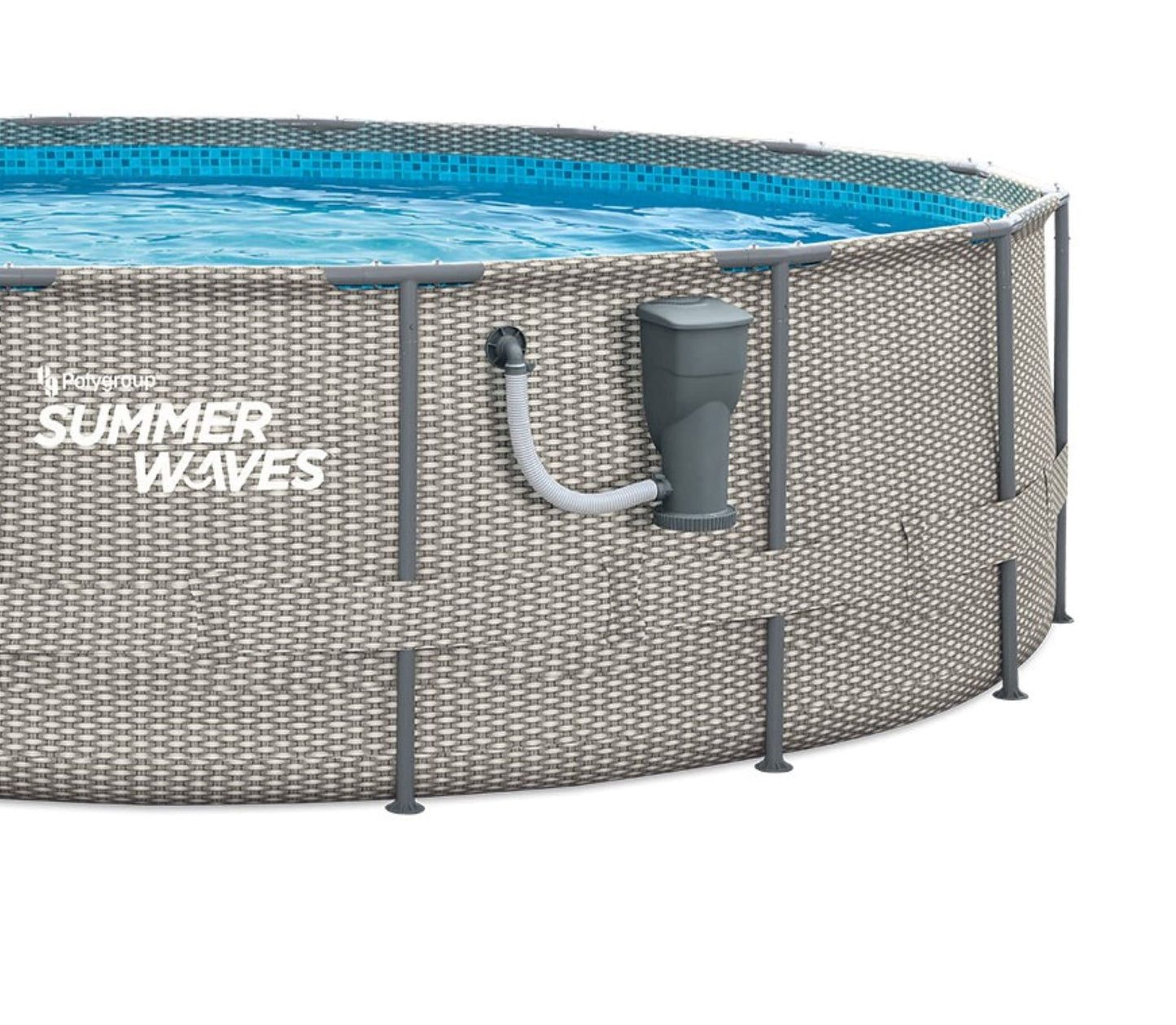 Summer Waves Active Metal Frame 16 Foot x 48 Inch Round Above Ground Wicker Gray Swimming Pool Set with Skimmer Plus Pool Filter Pump and Type C Filter Cartridge, Gray Rattan 16' x 48" - No Window
