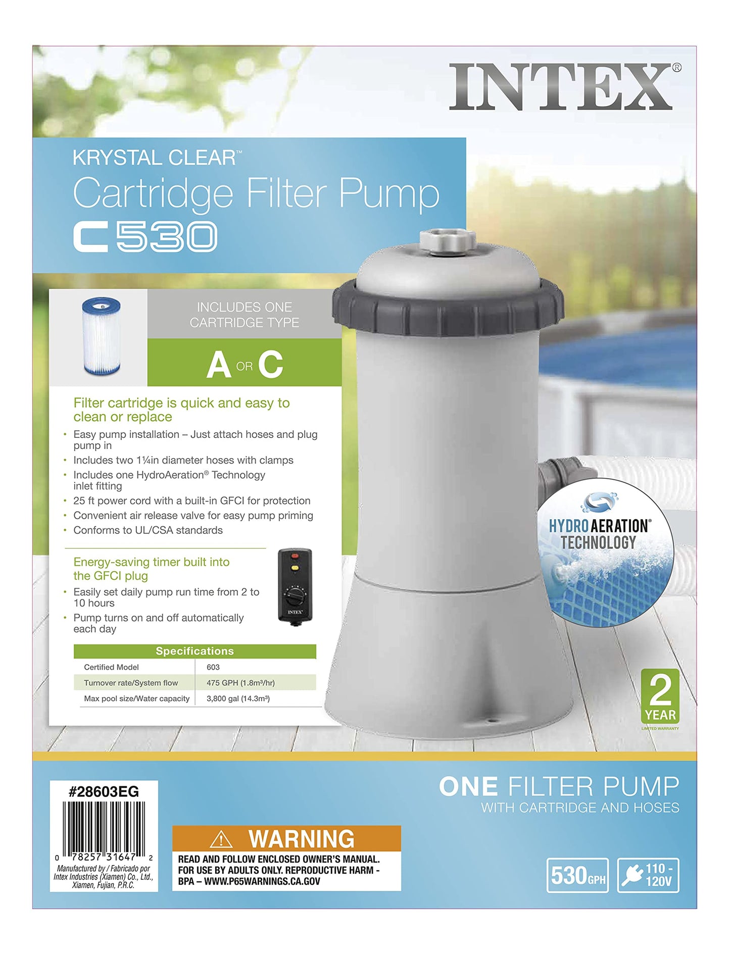 INTEX 28603EG C530 Krystal Clear Cartridge Filter Pump for Above Ground Pools