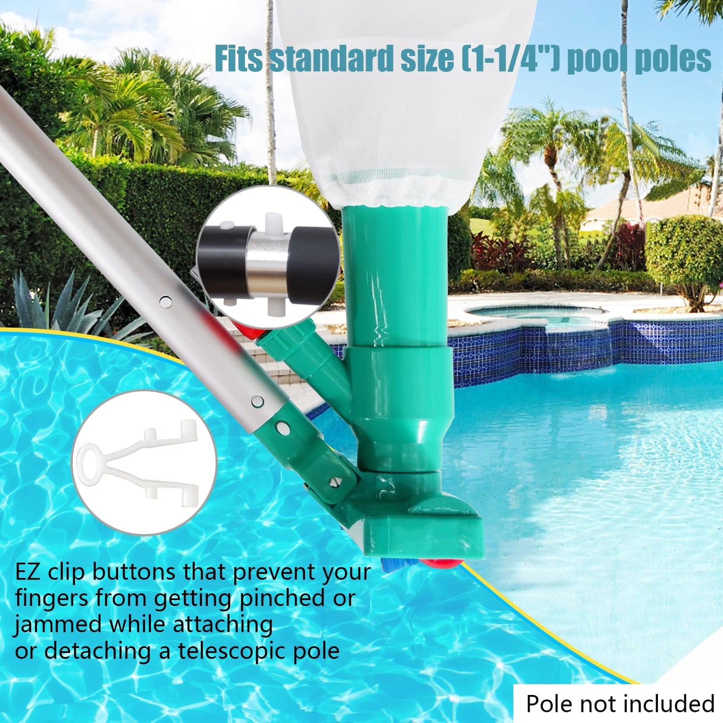 POOLWHALE Upgrades Pool Spa Pond Mini Jet Vac Aspirateur avec brosse, sac, poteau télescopique à 6 sections de 56,5" et poignée Aspirateur à jet de piscine mis à jour