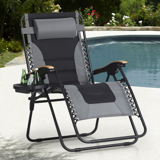 Sophia &amp; William Oversize Zero Gravity Chair, Fauteuil inclinable rembourré avec porte-gobelet gratuit, Supporte 400 LBS (Gris) 1 Paquet Gris et Noir