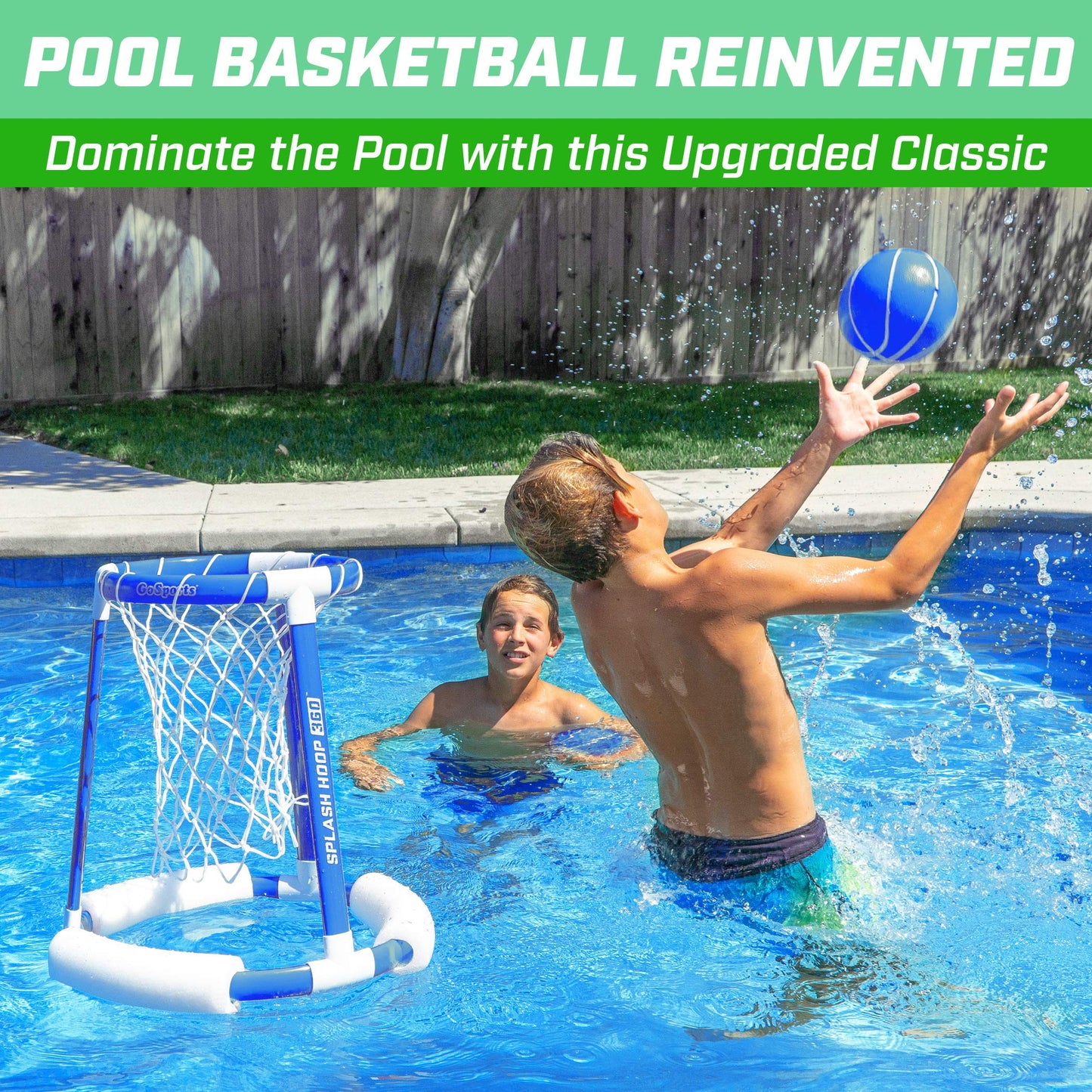 GoSports Splash Hoop 360 Floating Pool Basketball Game | Includes Hoop, 2 Balls and Pump Blue Splash Hoop