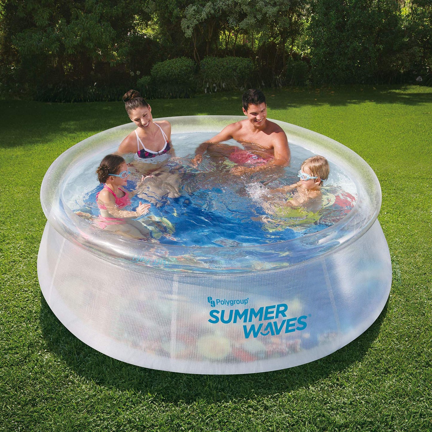 Summer Waves P10008305 Piscine pour enfants avec anneau supérieur transparent à réglage rapide transparent de 2,4 m de large avec graphisme Deep Sea Ocean Life et lunettes 3D, transparent