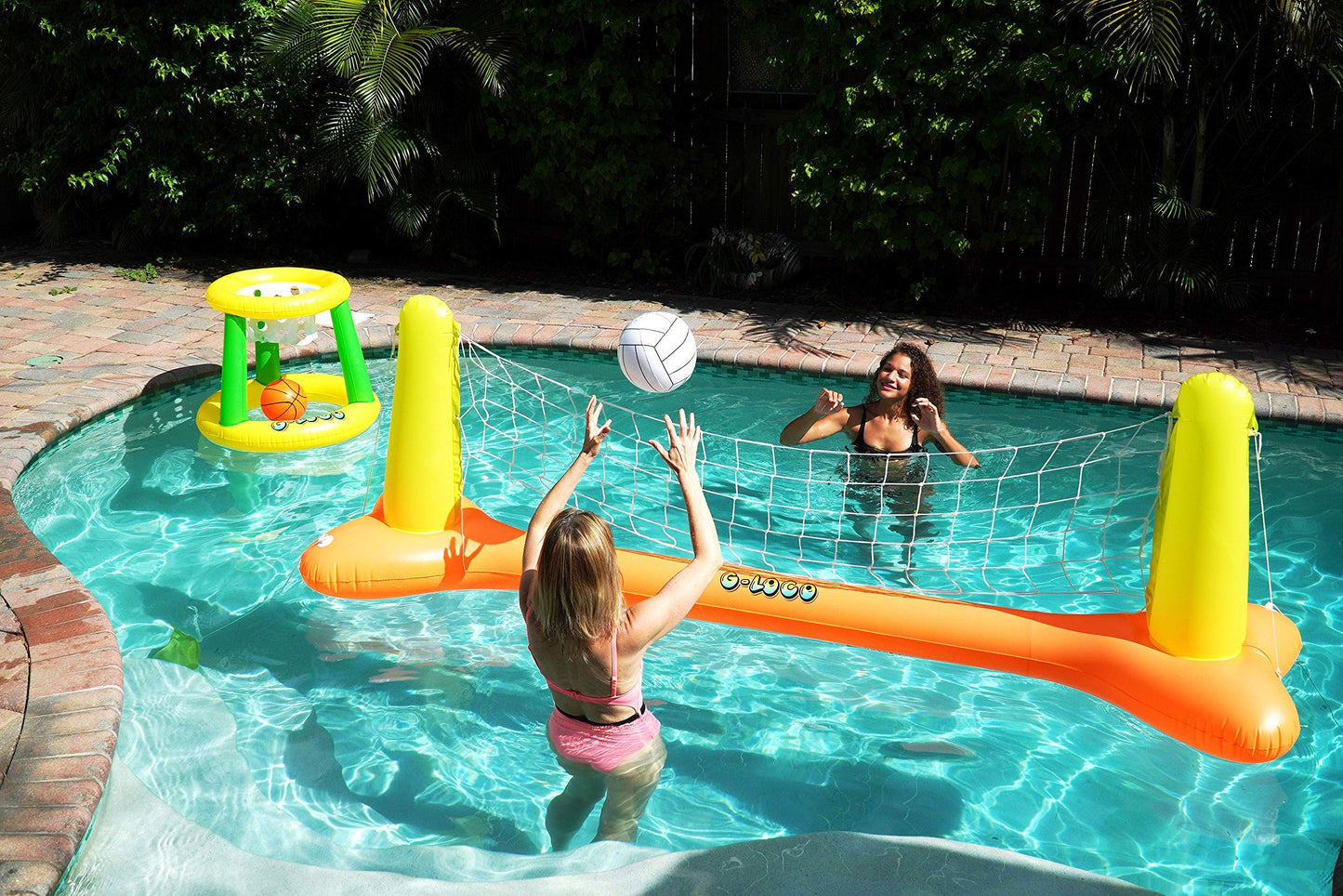 G-Loco Pool Volleyball Set and Pool Basketball Hoops Floating; Includes 2 Balls; Pool Volleyball Net; Pool Basketball Hoop; Volleyball for Pool; Basketball for Pool; Pool Float Games