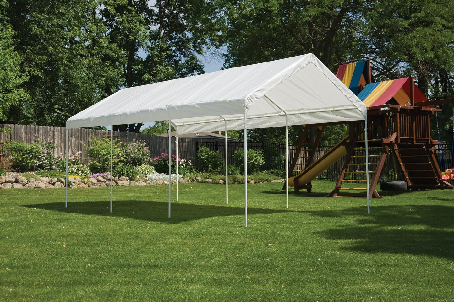 ShelterLogic 10' x 20' MaxAP Large Portable Garage 2in1 Kit Heavy-Duty Steel Frame Outdoor Canopy, Gazebo, or Carport Tent with Enclosure for Car, SUV, Truck, Boat, Tractor, White Canopy + Enclosure