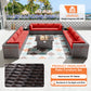 ALAULM 15 Pieces Patio Furniture Set with Propane Fire Pit Table Outdoor Sectional Sofa Sets (Rose Red)
