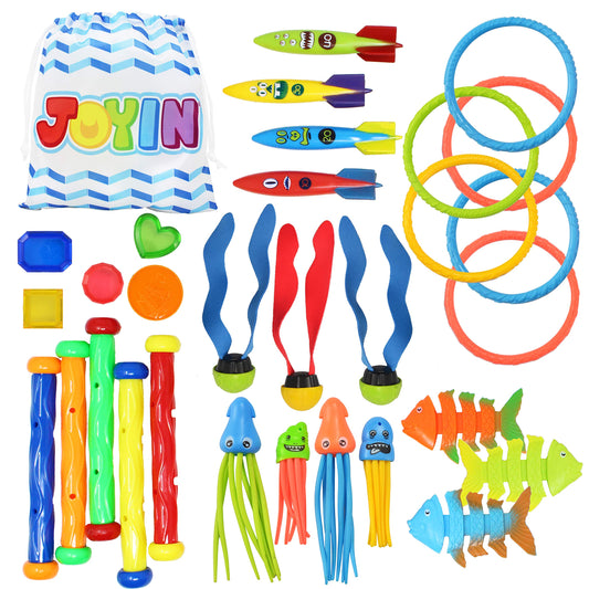 JOYIN Lot de 30 jouets de piscine de plongée pour enfants de 3 à 12 ans avec sac de rangement Jeux de piscine d'été