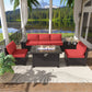 ALAULM Ensemble de meubles de patio extérieur 7 pièces avec foyer au propane, ensemble de canapés sectionnels de patio - Rouge 