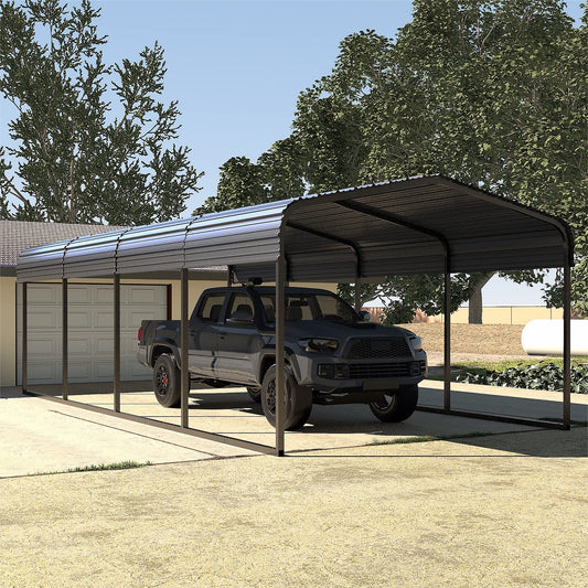 12 x 20 FT Metal Carport Kit, Outdoor Heavy Duty Garage Car Shelter Shade with Metal Roof, Frame and Bolts for Car, and Boat, Grey