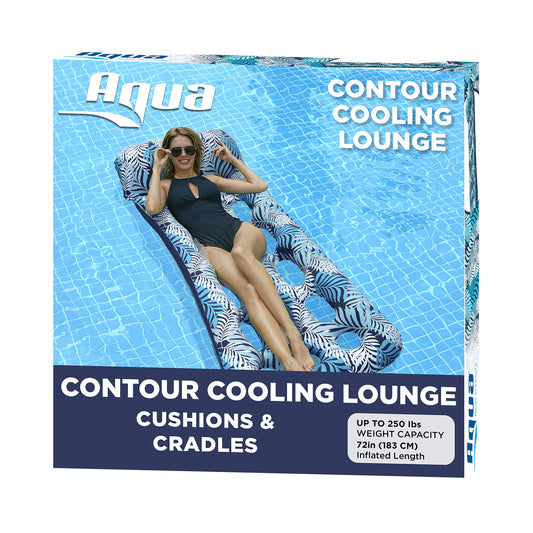 Salon de contour gonflable Aqua 18 poches, tissu de luxe, flotteur de piscine bronzant, très résistant, Blue Ferns 18 Pocket Lounge Blue Fern 72"L