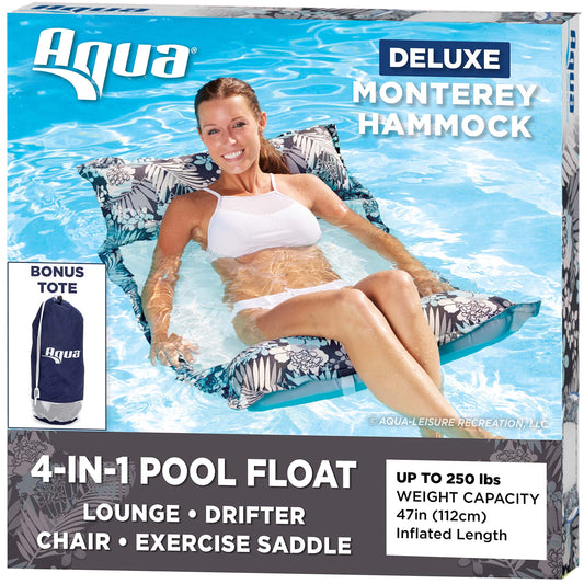 Aqua Original 4-in-1 Monterey Hammock Pool Float & Water Hammock – Multi-Purpose, Inflatable Pool Floats for Adults – Patented Thick, Non-Stick PVC Material Resort Hammock Antigua Blue