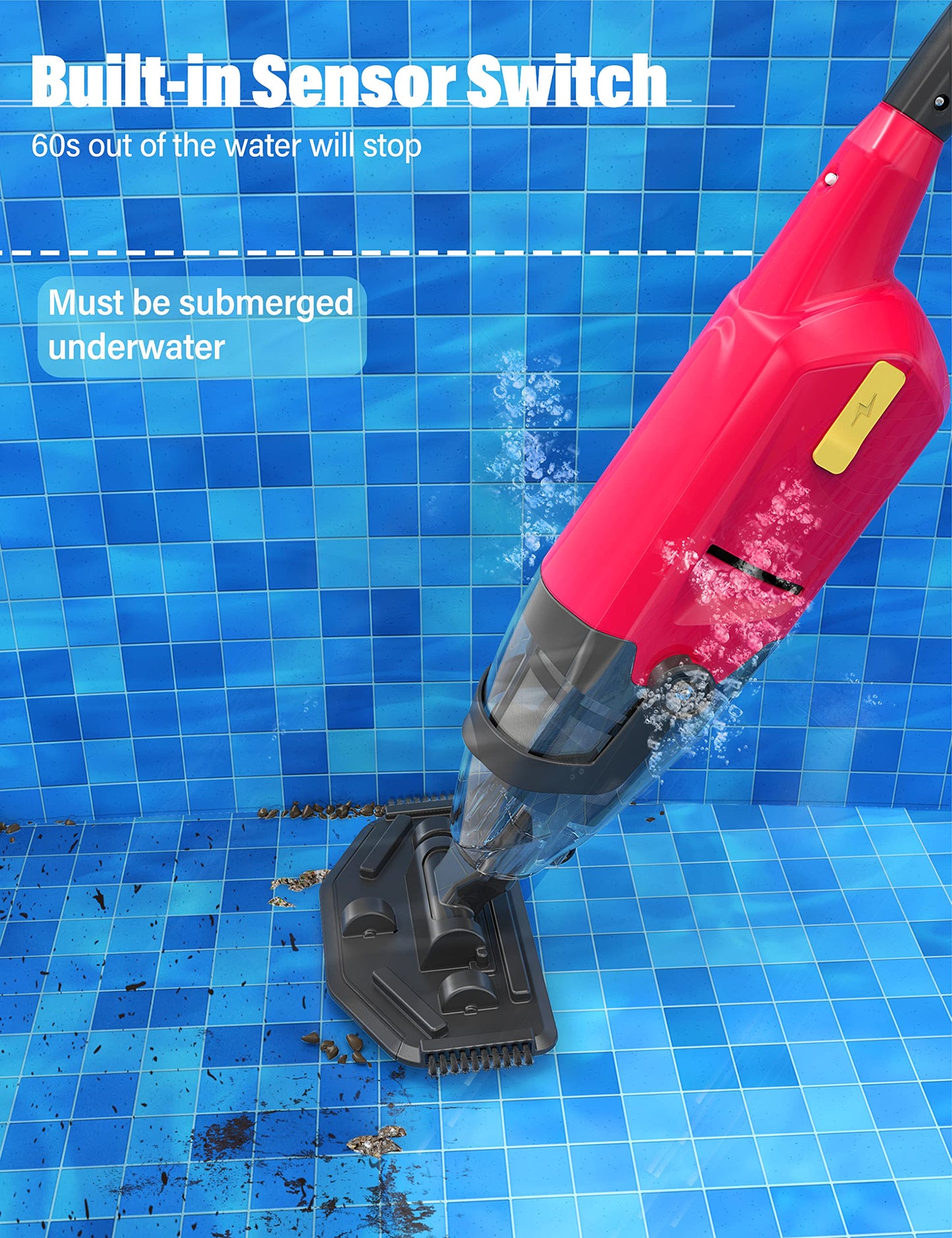 Aspirateur de piscine portatif Efurden, nettoyeur de piscine rechargeable avec durée de fonctionnement jusqu'à 60 minutes, idéal pour les piscines hors sol, les spas et les bains à remous pour le sable et les débris, rouge carmin rose