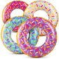 Donuts gonflables (lot de 4) Donuts gonflables à saupoudrer de 24 pouces, dans des couleurs fluo assorties, pour l'été, la piscine, les décorations de fête sur la plage, anneau flottant pour les jeunes enfants et les tout-petits