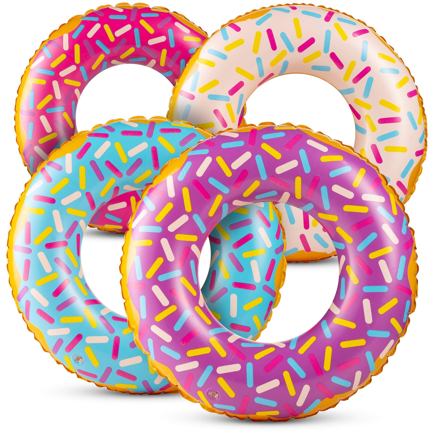 Inflatable Donuts (Pack of 4) 24 Inch Sprinkle Donut Inflatables, in Assorted Neon Colors, for Summer, Pool,Beach Party Decorations, Floating Ring for Younger Kids and Toddlers