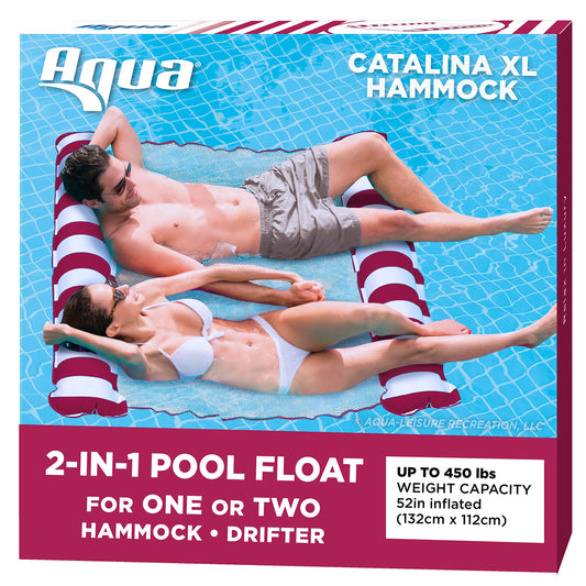 Aqua Original 4-en-1 Monterey Hammock Pool Float &amp; Water Hamac - Flotteurs de piscine gonflables multi-usages pour adultes - Matériau PVC épais et antiadhésif breveté Bordeaux - Hamac XL pour 1 à 2 personnes
