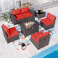 ALAULM Ensemble de meubles de patio extérieur 7 pièces avec foyer au propane, ensemble de canapés sectionnels de patio - Rouge 
