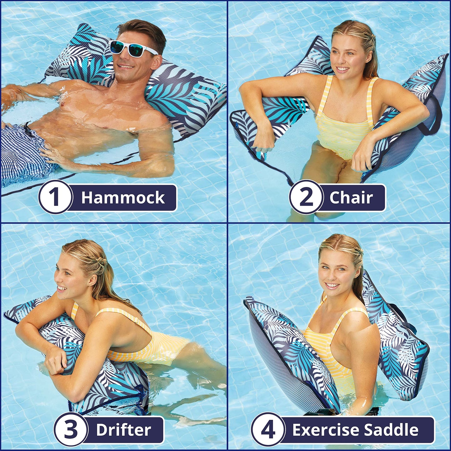 Aqua Original 4-in-1 Monterey Hammock Pool Float & Water Hammock – Multi-Purpose, Inflatable Pool Floats for Adults – Patented Thick, Non-Stick PVC Material Supreme Hammock - Blue Fern