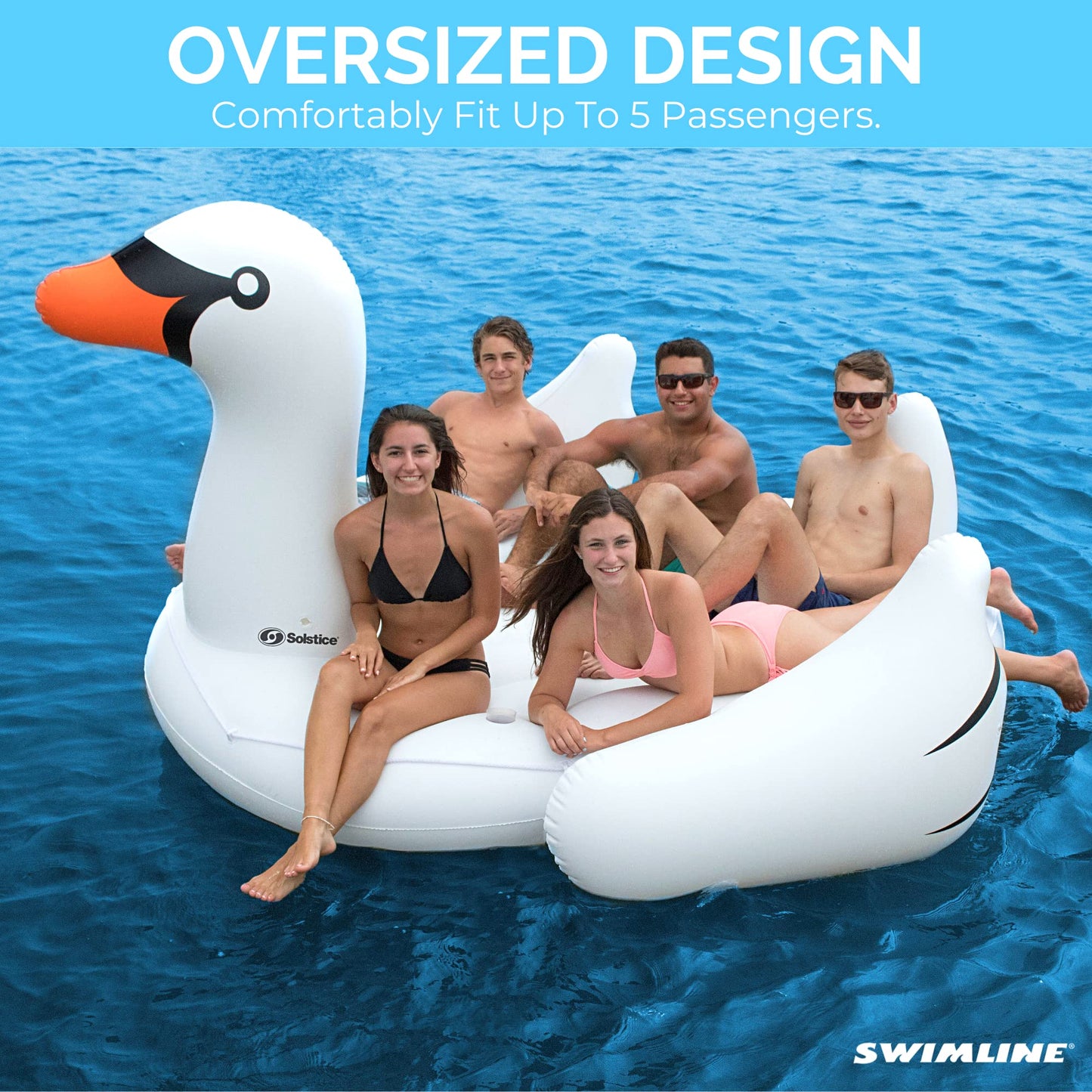 SWIMLINE Original Giant Ride On Inflatable Pool Float Lounge Series | Floaties W/Stable Legs Wings Large Rideable Blow Up Summer Beach Swimming Party Big Raft Tube Decoration Tan Toys for Kids Adults Swan XL