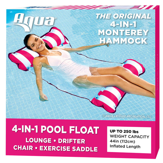 Aqua Original 4 en 1 Monterey Hammock Pool Float &amp; Water Hamac - Flotteurs de piscine gonflables multi-usages pour adultes - Matériau PVC épais et antiadhésif breveté - Rose Rose - Hamac