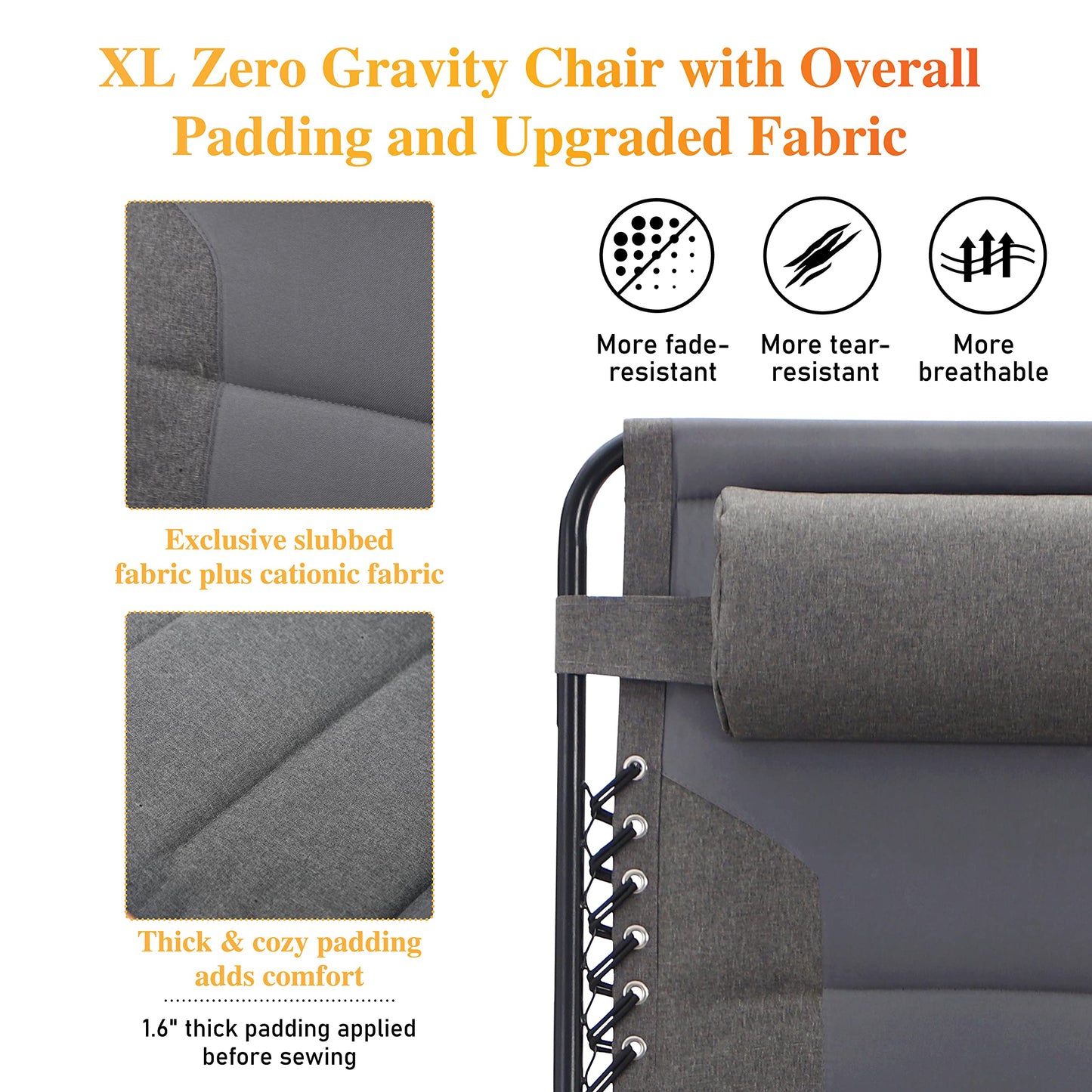 Sophia &amp; William XL Zero Gravity Chair avec massage, chaise longue inclinable à gravité surdimensionnée avec porte-gobelet gratuit, prend en charge 400 lb (gris) 1 paquet de massage gris