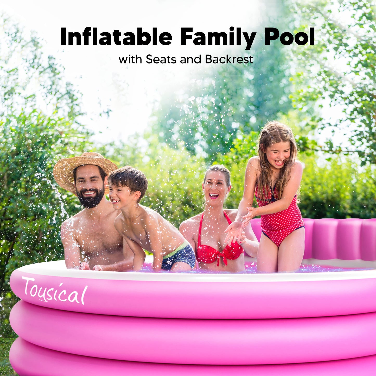 Piscine gonflable ronde Toysical, piscine familiale avec sièges et dossier, 88" x 85" x 21", circulaire