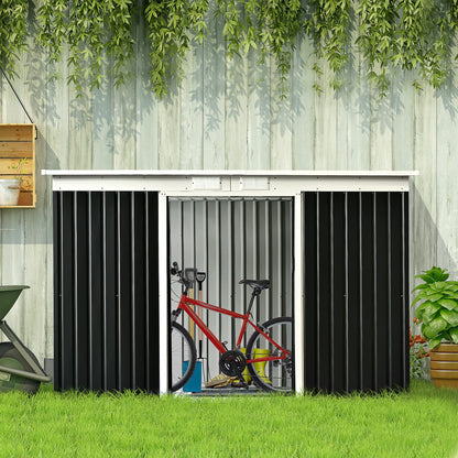 Outsunny 9' x 4' Metal Garden Storage Shed Tool House with Sliding Door Spacious Layout & Durable Construction for Backyard, Patio, Lawn Dark Grey Gray
