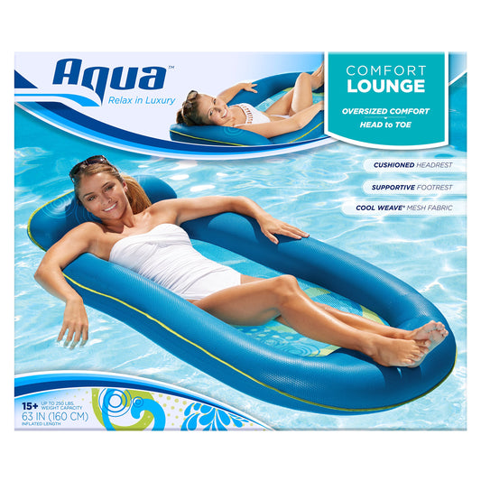 Aqua Luxury Comfort Pool Float Lounges, Fauteuils inclinables - Plusieurs couleurs/styles - pour adultes et enfants Floating Blue/Lime Waves Comfort Lounge