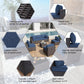 ALAULM Ensembles de meubles de patio extérieur 7 pièces, canapé sectionnel de patio - Bleu foncé 