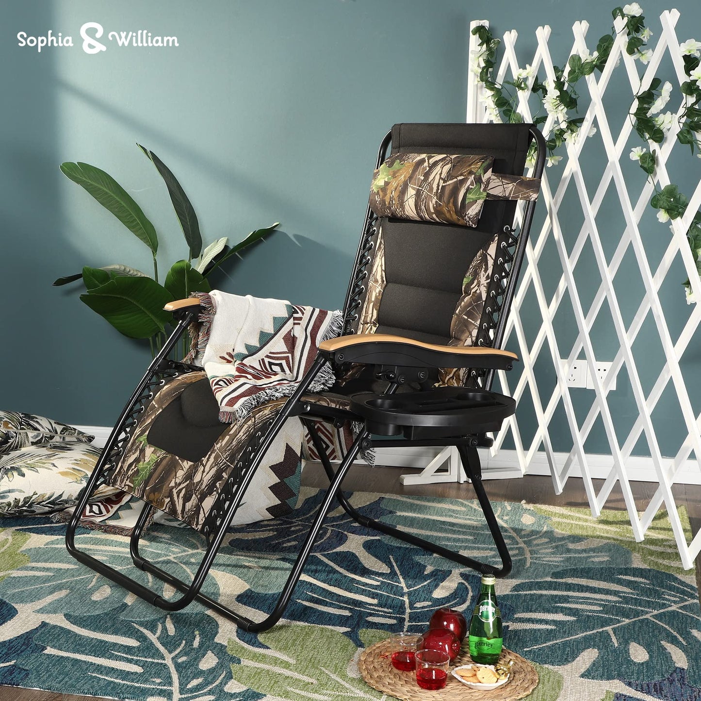 Sophia &amp; William Oversize Zero Gravity Chair, Fauteuil inclinable rembourré avec porte-gobelet gratuit, Supporte 400 LBS (Camouflage) 1 Pack Camouflage
