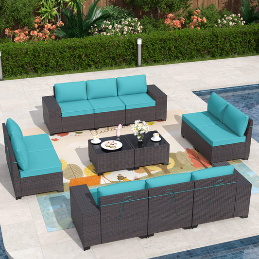 ALAULM 12 Pieces High-back Sectional Sofa Sets Outdoor Patio Furniture - Blue