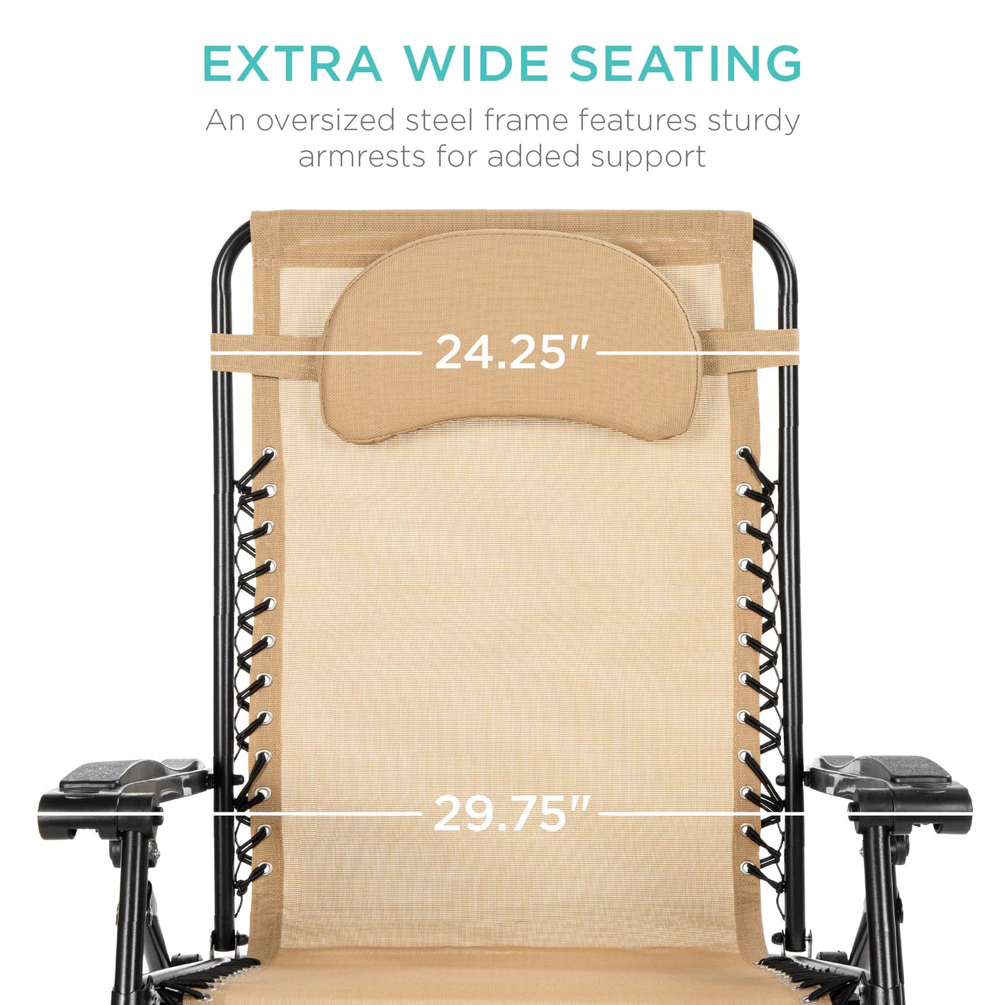 Best Choice Products Chaise Zero Gravity surdimensionnée, fauteuil inclinable de salon de terrasse extérieur pliant avec plateau d'accessoires pour porte-gobelet et oreiller amovible - Tan
