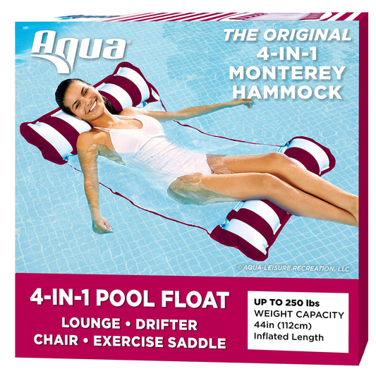 Aqua Original 4 en 1 Monterey Hammock Pool Float &amp; Water Hamac - Flotteurs de piscine gonflables multi-usages pour adultes - Matériau PVC épais et antiadhésif breveté Bordeaux - Hamac