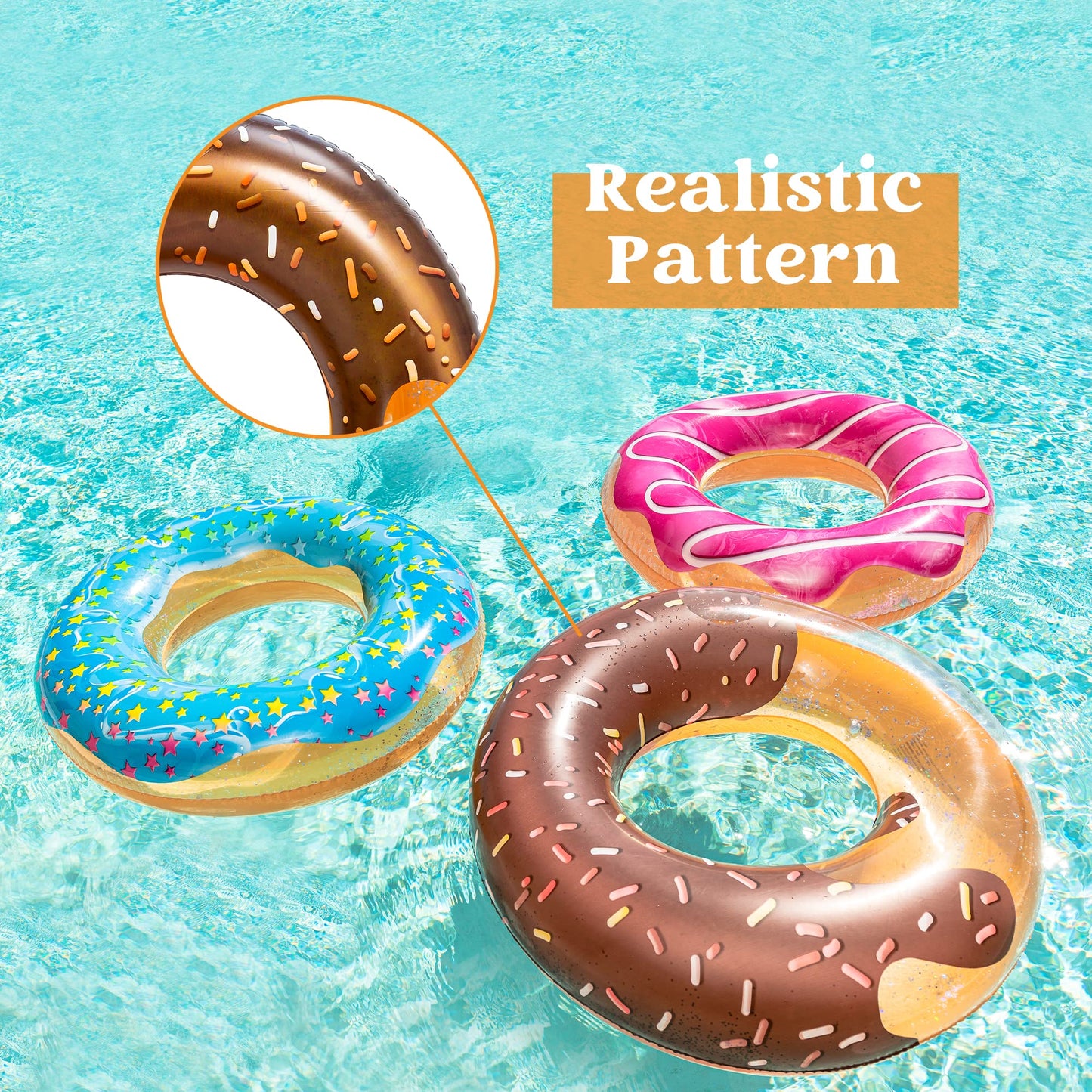 JOYIN Flotteur de piscine Donut avec paillettes 81,3 cm (lot de 3), jouets amusants pour piscine et fête de beignet