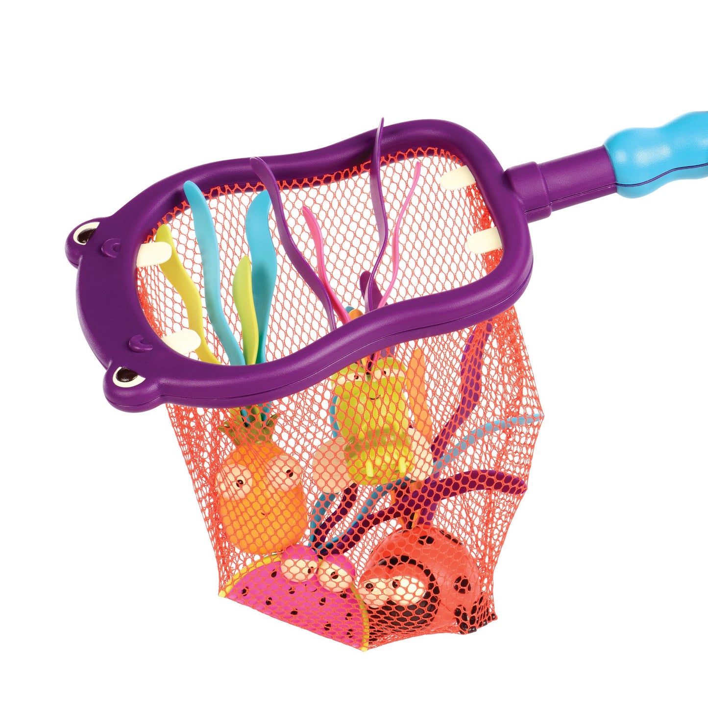 B. toys by Battat B. toys – Hippo Scoop-A-Diving Pool Toys - 1 Hippo Net & 4 Water Toys for Kids 3+ (5Piece), purple Hippo Diving Set